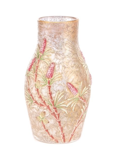 French Raised Enamel Glass Vase, Mont Joye Style (1 of 10)