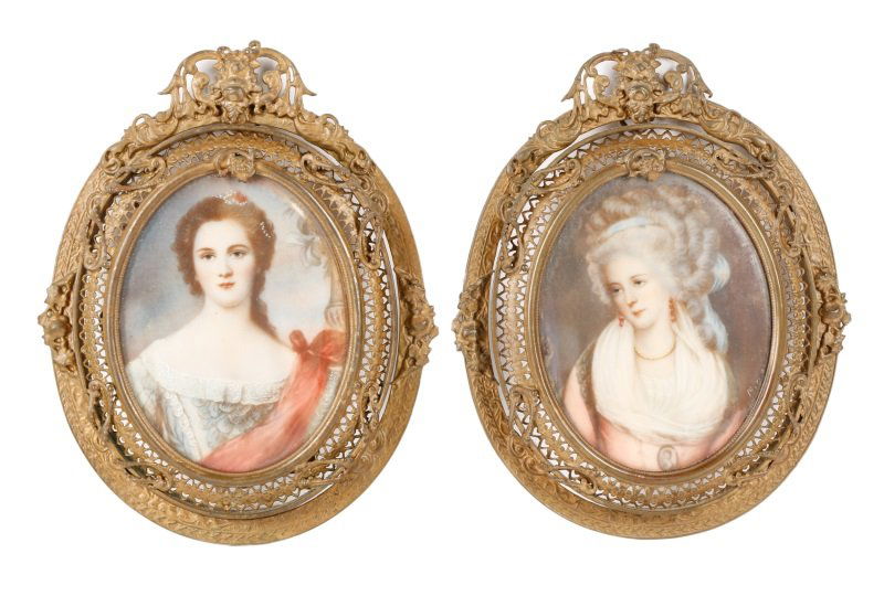 Pair of Miniature Portraits of Elegant Women (1 of 10)