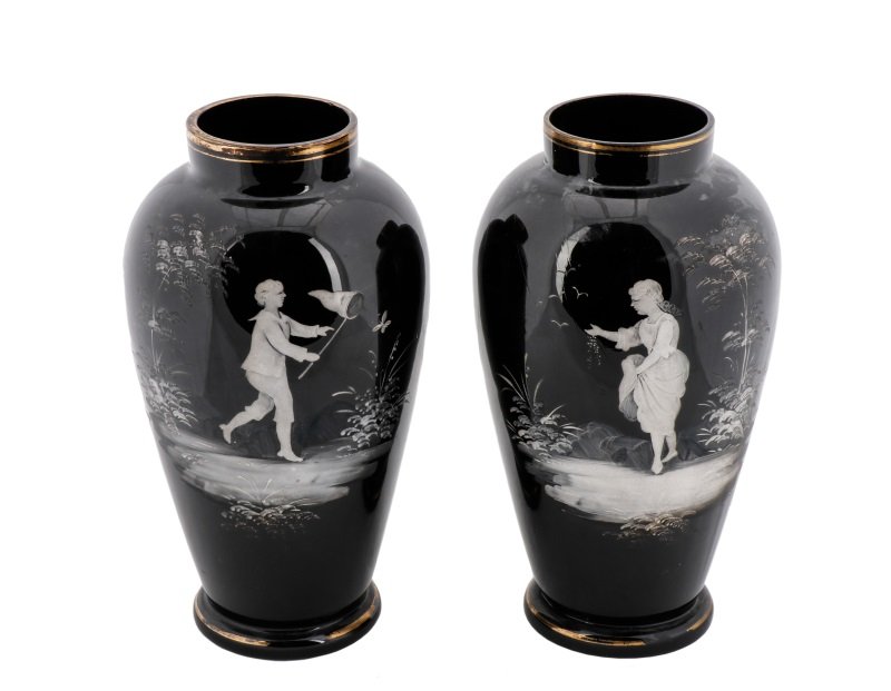 Pair 19th C. Amethyst Glass Vases, Mary Gregory (1 of 8)