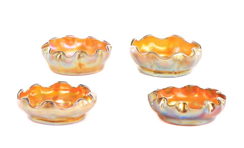 Set of 4 Gold Favrile Tiffany Open Salts, Marked (1 of 10)