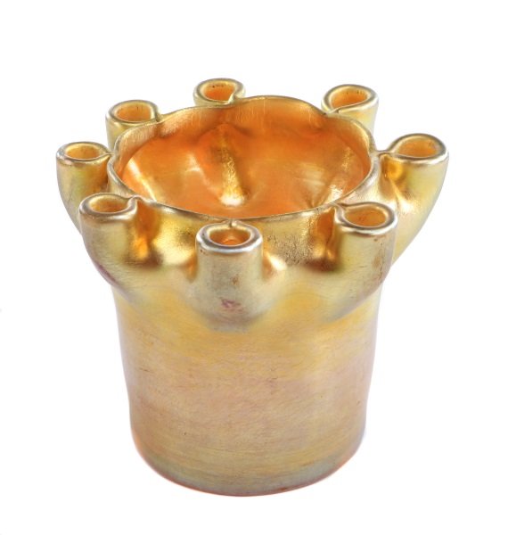 L.C. Tiffany Gold Favrille Flower Frog Vase (1 of 6)