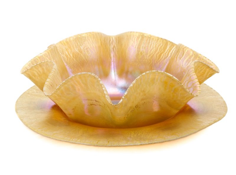L.C. Tiffany Favrile Ruffled Bowl & Underplate (1 of 9)