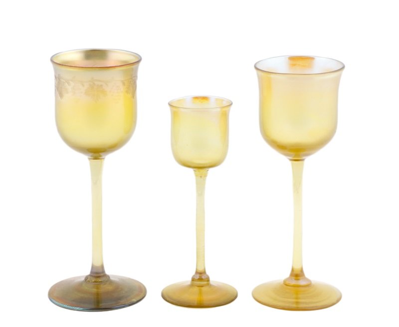 Three L.C. Tiffany Gold Favrile Cordial Glasses (1 of 10)