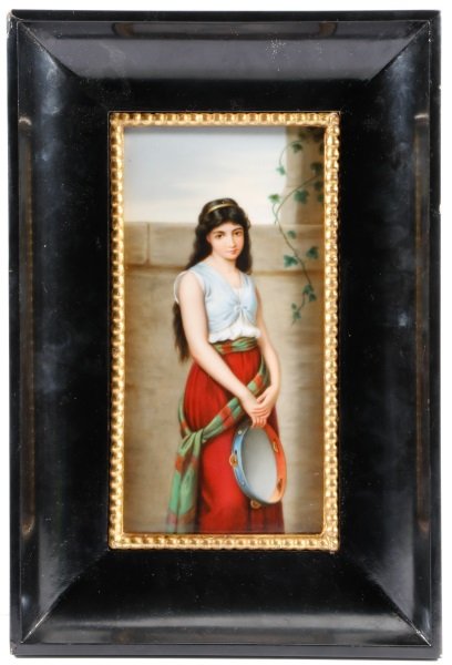 Hand Painted Porcelain Plaque, "Tambourine Player" (1 of 7)