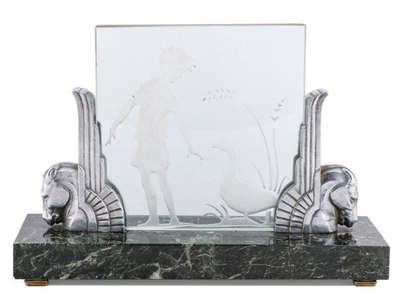American Art Deco Acid Etched Panel Lamp w/ Horses (1 of 10)