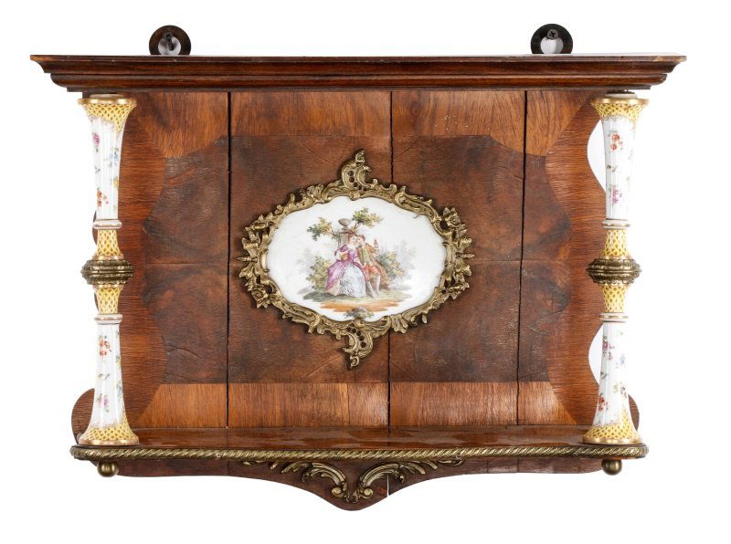 19th C. Cont. Burl Wood Wall Shelf w/ Porcelain (1 of 10)