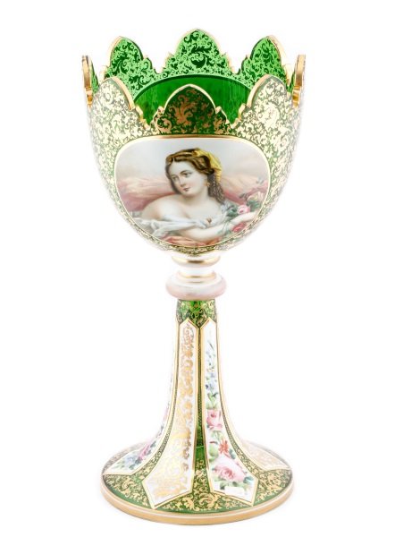 Signed Large Moser Emerald Glass Cabinet Chalice (1 of 9)