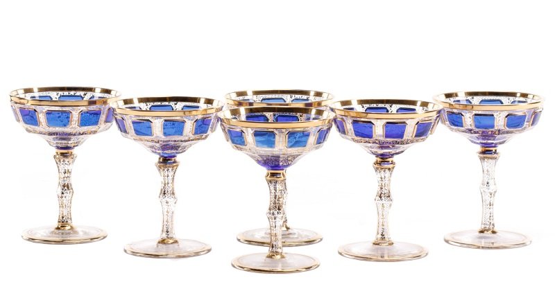 Set of 6 Moser Cobalt Cut Glass Champagne Coupes (1 of 7)