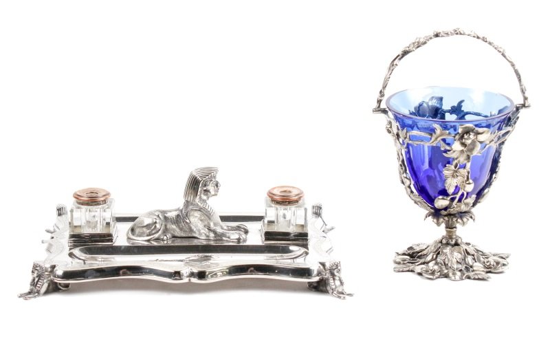 19th/ 20th C. Silver Plate Standish & Basket (1 of 10)