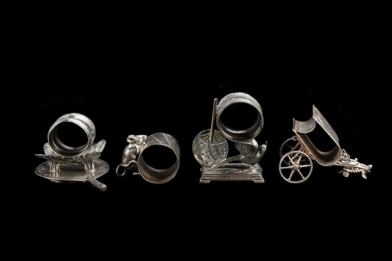 Group of 4 Silver Plate Figural Napkin Rings (1 of 8)