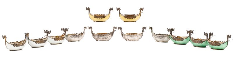 12 Sterling Viking Boat Open Salts w/Spoons (1 of 10)