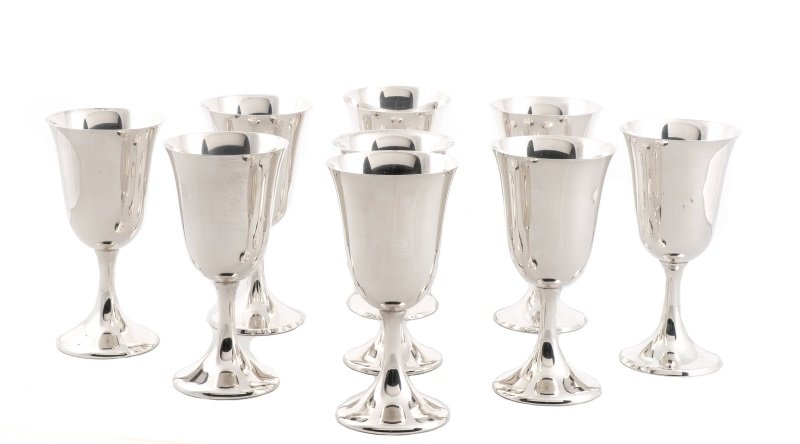 Set of Nine Sterling Silver Goblets, Marked (1 of 5)