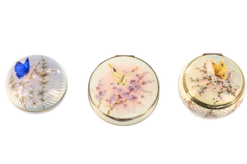 Three Guilloche Enamel Boxes w/Butterfly Motif (1 of 10)