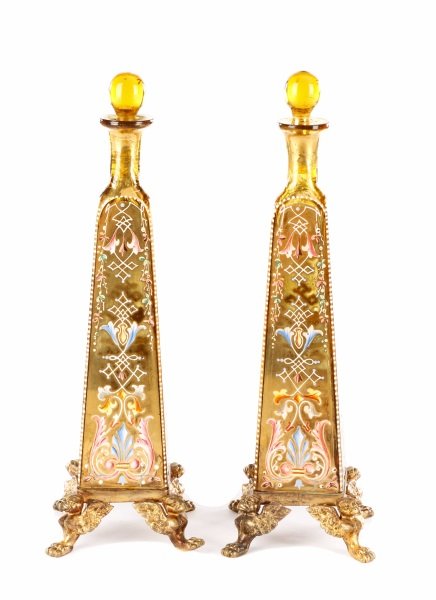 Pair of Moser Glass Enameled Scent Bottles, Signed (1 of 9)