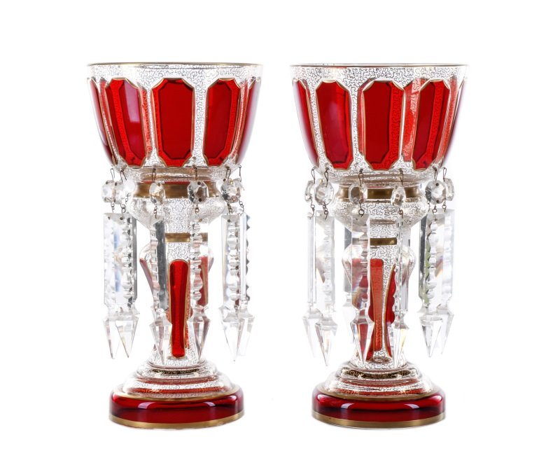 Pair of Moser Ruby Glass & Gilt Lusters (1 of 6)