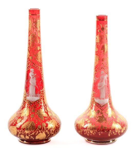 Pair of Moser Type Vases w/ Gilt and Cameo Enamel (1 of 10)