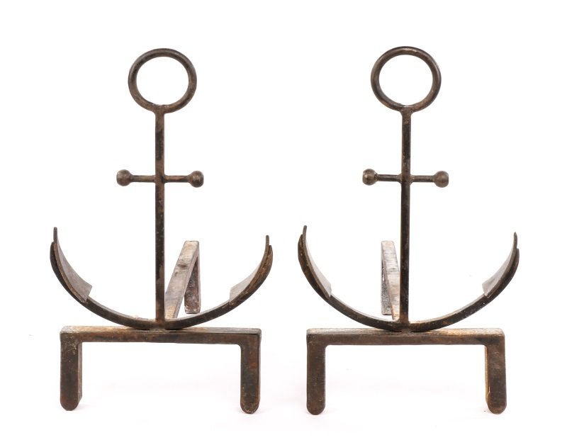 Pair of Heavy Iron Anchor Motif Andirons (1 of 7)