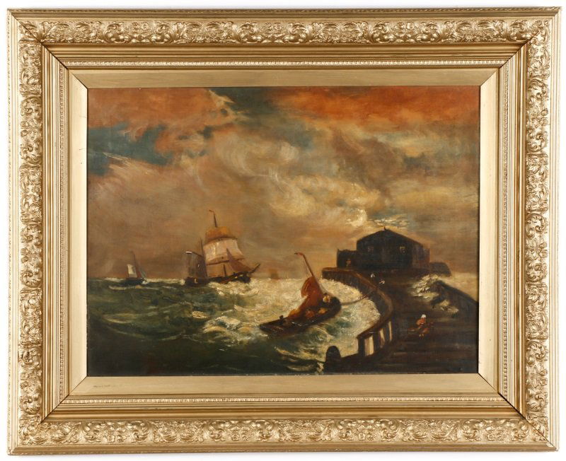 English School, Boats in Harbor, Signed O/C (1 of 10)