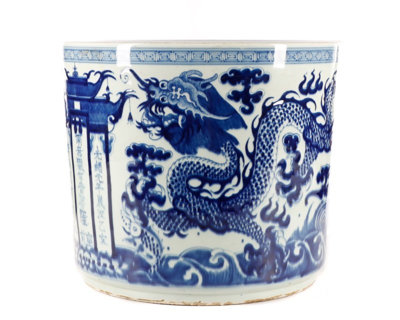 Large Chinese Porcelain Dragon Urn Fish Pond (1 of 7)