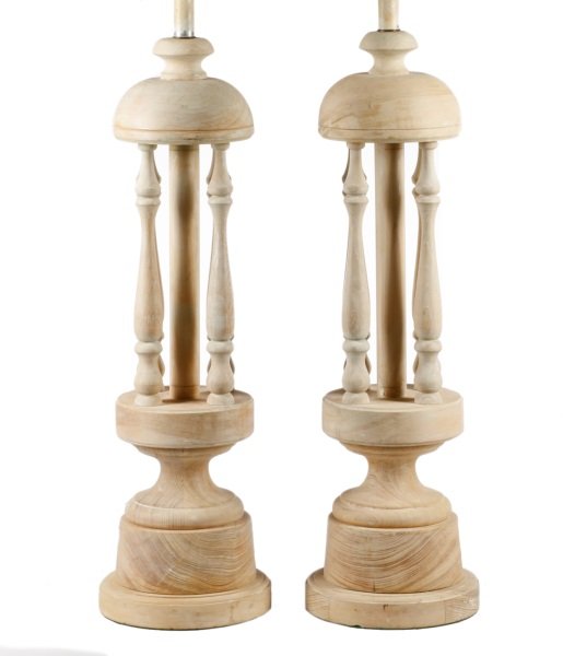 Pair of Whitewashed Pine Rotunda Lamps (1 of 5)