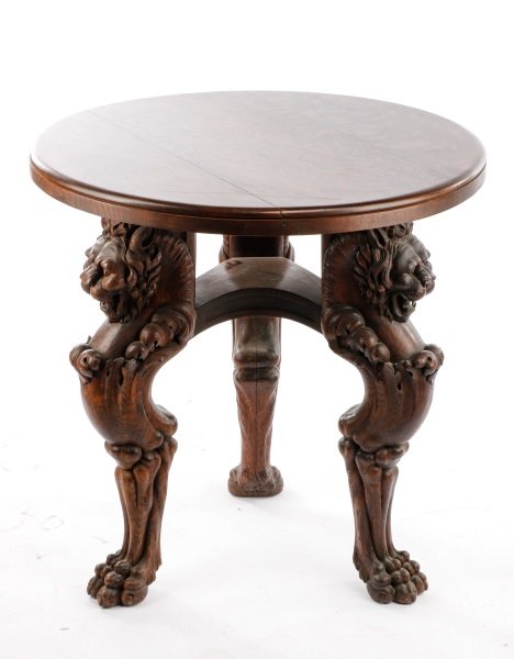 Oak Center Table w/Lion Base, 19th C. (1 of 6)