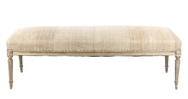 Long Gustavian Style Weathered Bench, Burlap Seat (1 of 9)