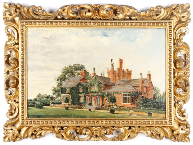 20th C. English Manor Home Oil, Unsigned, (1 of 5)