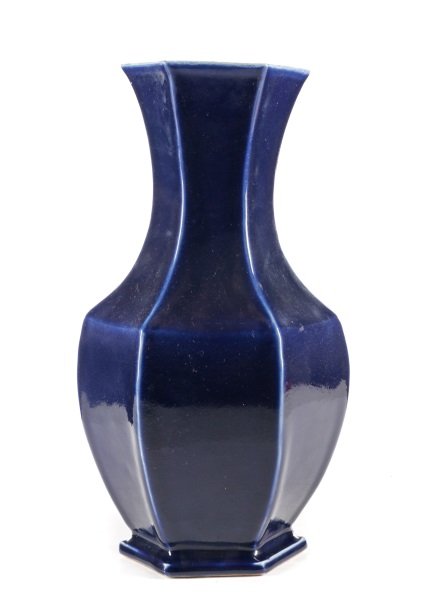 Chinese Blue Glazed Hexagonal Vase, Qianlong Mark (1 of 6)