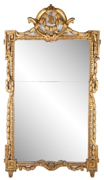 Large Giltwood Mirror w/ Carved Tassel Top (1 of 6)