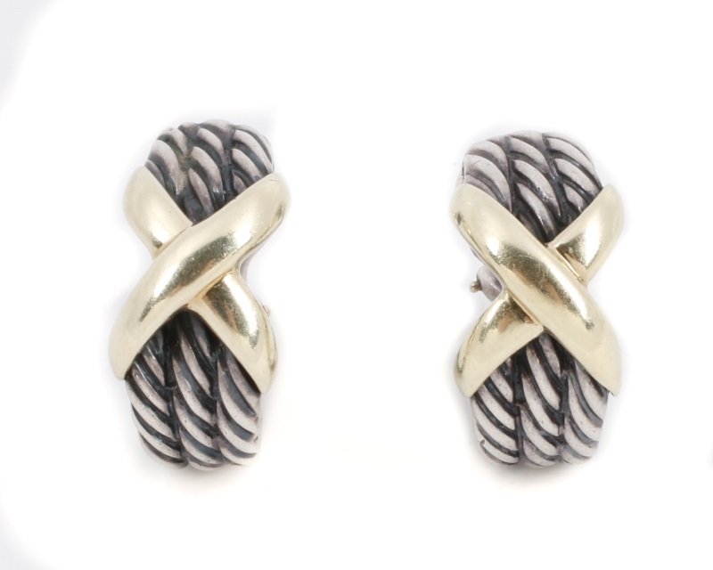 David Yurman Sterling & 14k Yellow Gold X Earrings (1 of 4)
