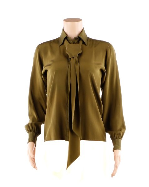 Yves Saint Laurent Rive Gauche Olive Silk Blouse (1 of 9)