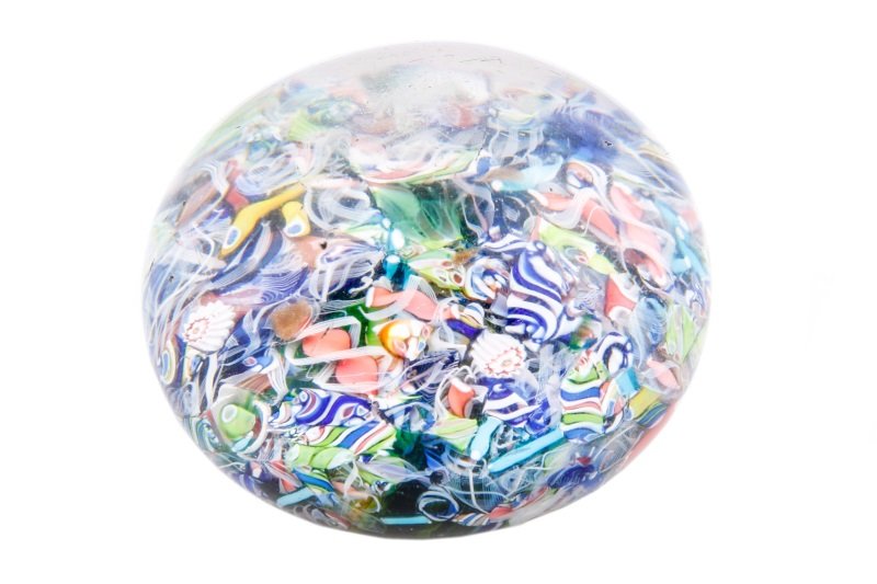 Saint Louis Scramble End of Day Glass Paperweight: Saint-Louis (French, founded 1829), second half 19th century. A fine "Scramble" or "End of the Day' millefiori and filigree paperweight featuring a colorful assortment of whole and partial complex can