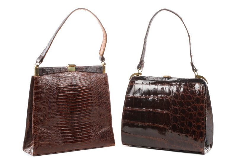 Two 1960s Brown Handbags, Alligator & Lizard (1 of 8)