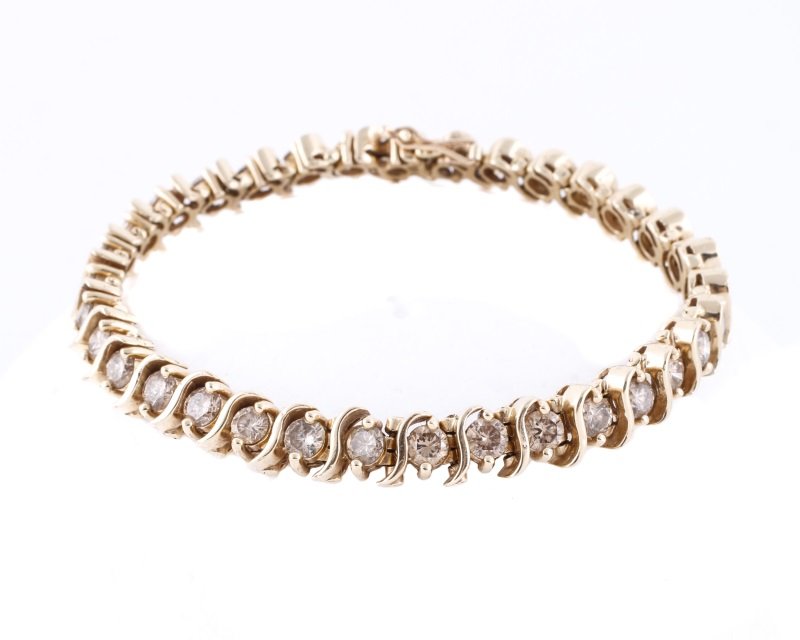 Ladies 14k Yellow Gold & Diamond Tennis Bracelet (1 of 3)