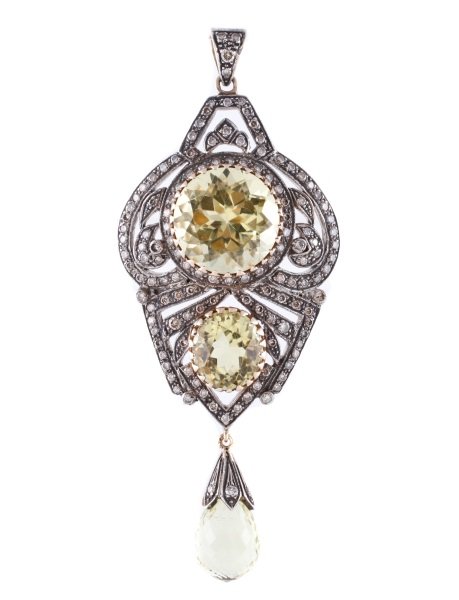 Vintage Style Peridot & Diamond Necklace Pendant (1 of 6)