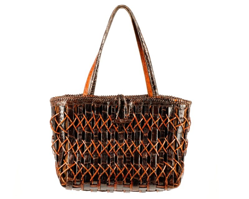 Nancy Gonzalez Woven Black & Brown Crocodile Tote (1 of 7)