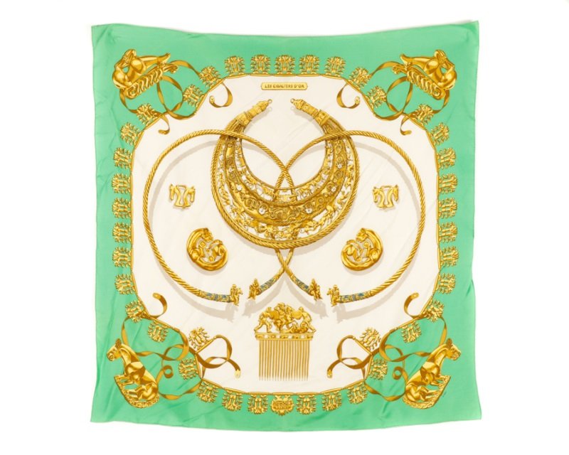 Hermes "Cavalier d' Or" Silk Scarf in Original Box (1 of 10)