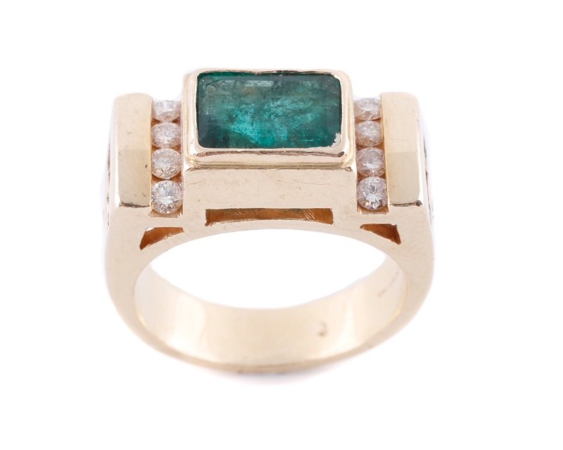 Ladies 14k Yellow Gold, Emerald & Diamond Ring (1 of 5)