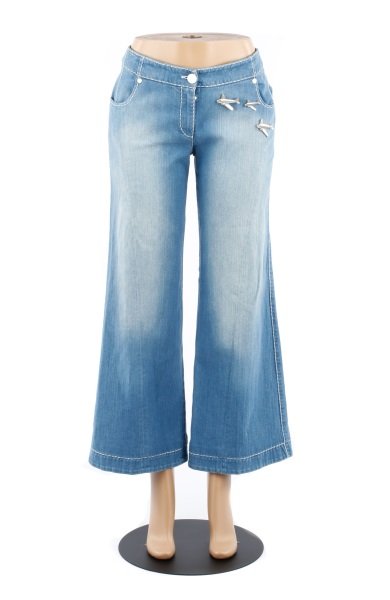 Pair of Chanel Denim Wide Leg Jeans w/ Plane Motif (1 of 9)