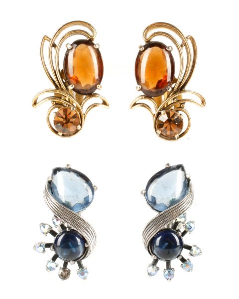 Vintage Schiaparelli Rhinestone Earrings, 2 Pairs (1 of 10)