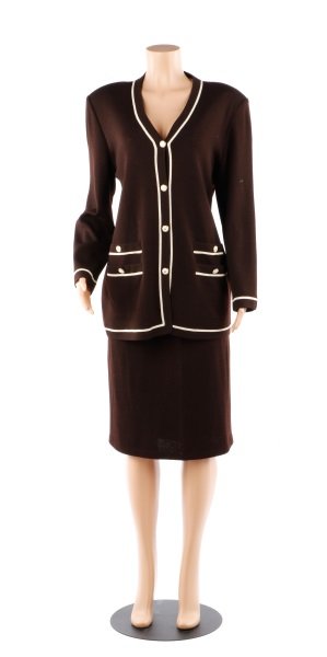 St. John Collection 2 PC Brown & White Skirt Suit (1 of 8)