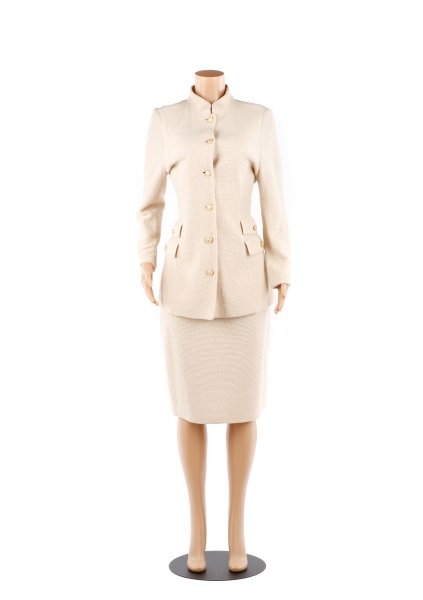 St. John Ribbed Knit Skirt Suit with Long Jacket (1 of 9)