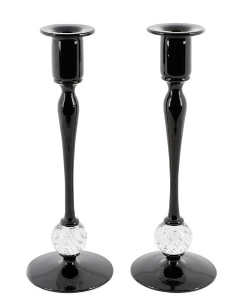 Pair of Pairpoint Black & Clear Glass Candlesticks (1 of 6)