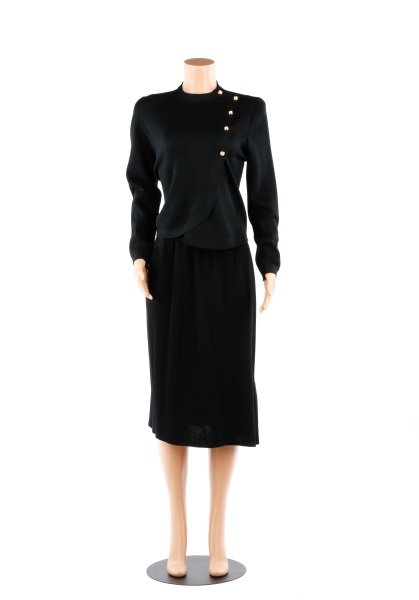 Vintage 1970s St. John Black Knit Skirt Ensemble (1 of 9)