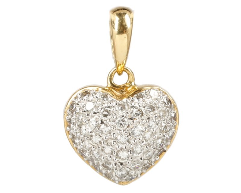 18k Yellow Gold & Diamond Puffed Heart Pendant (1 of 3)