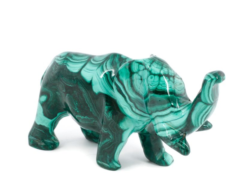 Charming Carved Malachite Stone Figural Elephant (1 of 7)