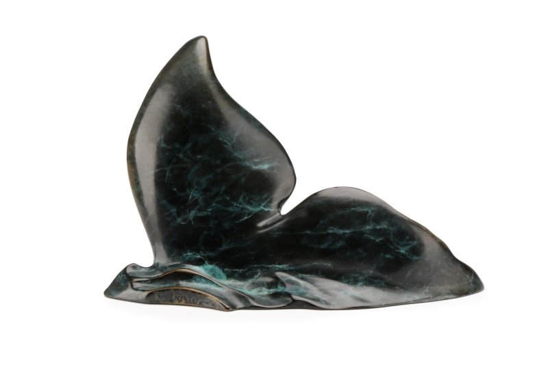 Leo Osborne Bronze "Whale Tail" Sculpture, 29/30: Leo Osborne (American (Oregon/ Washington), b. 1947). "Whale Tail", patinated bronze, artist's proof edition 29/30 (total edition of 350), etched signature to back "Osborne", underside etched "AP 29/3