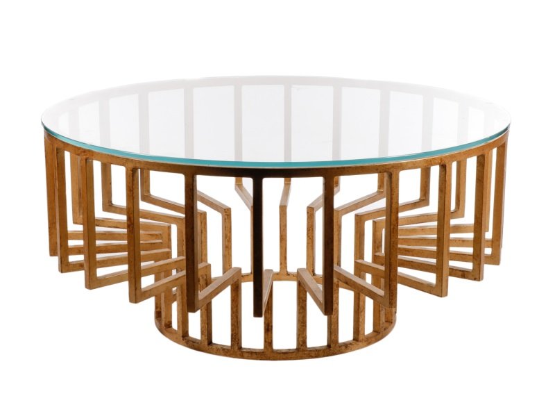 Round Gilt Metal Sunburst Glass Top Coffee Table (1 of 4)