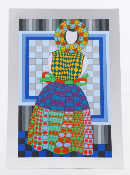 Victor Vasarely, "Fille Femme", Signed Serigraph: Victor Vasarely (French/ Hungarian, 1906-1997), "Fille Femme", serigraph on paper, pencil signed lower right margin, limited edition noted lower left margin "CXXXIII/CL" for 133/150. Modern Op Art pri