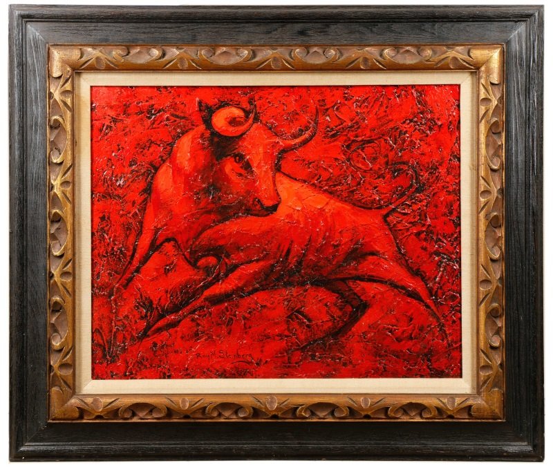 Roy Steinberg, Modern Bull Oil on Board Painting (1 of 9)